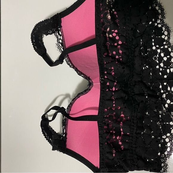 VS Victorias Secret PINK black Lace Bralette push up padded bra romantic goth -S - Picture 4 of 9